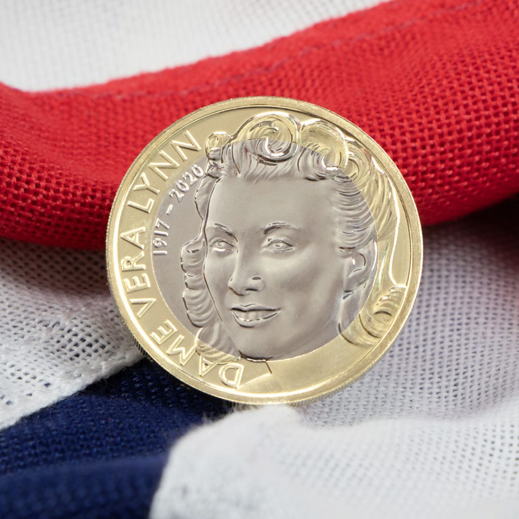 The 2022 Dame Vera Lynn £2. Featuring a reverse design of a portrait of the famous singer, with the dates of her life and her name as an inscription.
