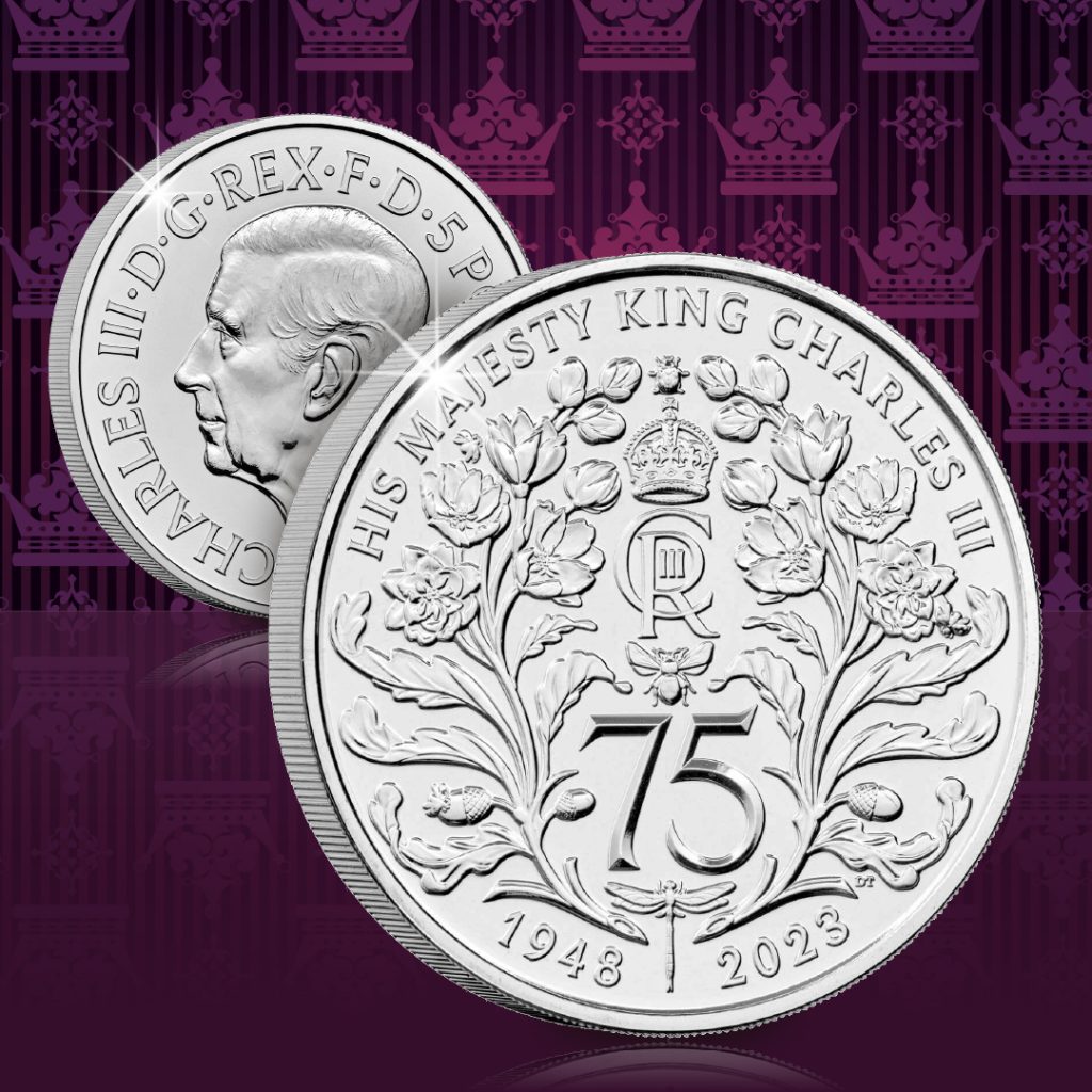 2023 UK King Charles III 75th Birthday £5 obverse and reverse