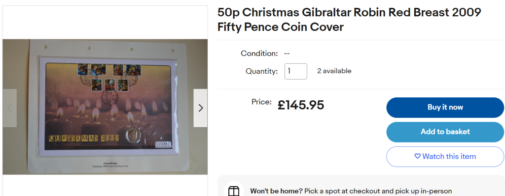 2009 Gibraltar Christmas 50p recent eBay listing