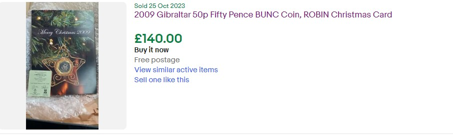 2009 Gibraltar Christmas 50p recent eBay SOLD listings