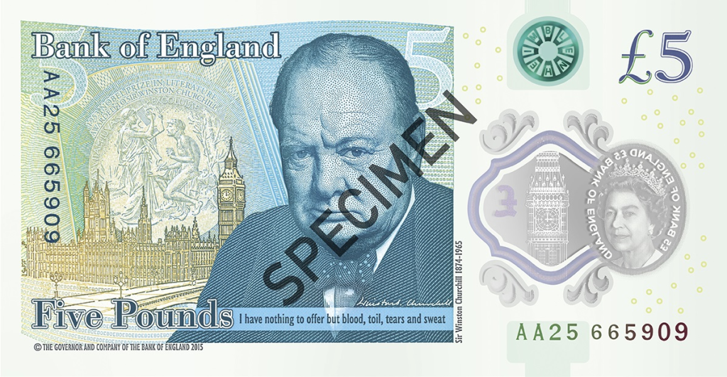 Winston Churchill on a UK £5 bank note
Credit: The Bank of England