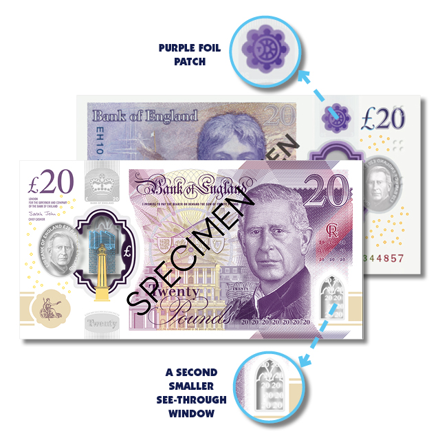 King Charles III £20 Note with security features