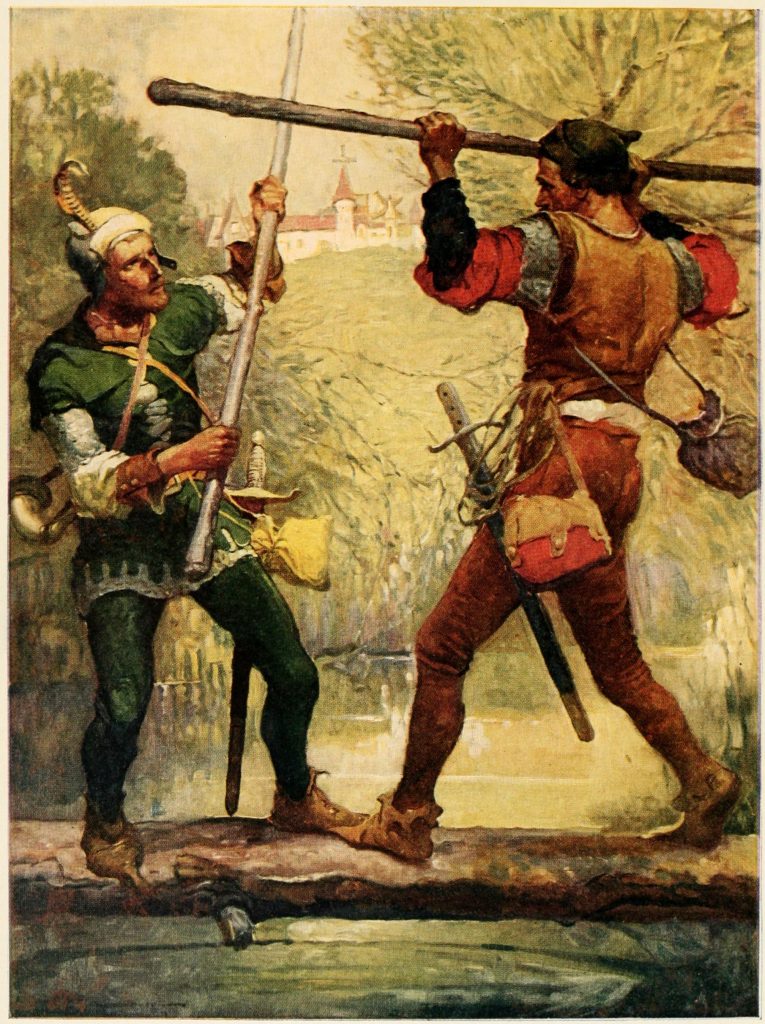 Robin Hood and Little John from the cover of the1912 novel Bold Robin Hood and His Outlaw Band: Their Famous Exploits in Sherwood Forest.