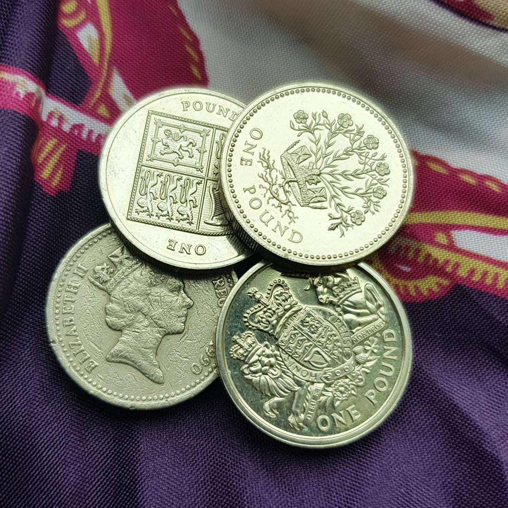 A selection of round £1 coins