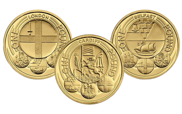 England London City £1, Wales Cardiff City £1, N. Ireland Belfast City £1
