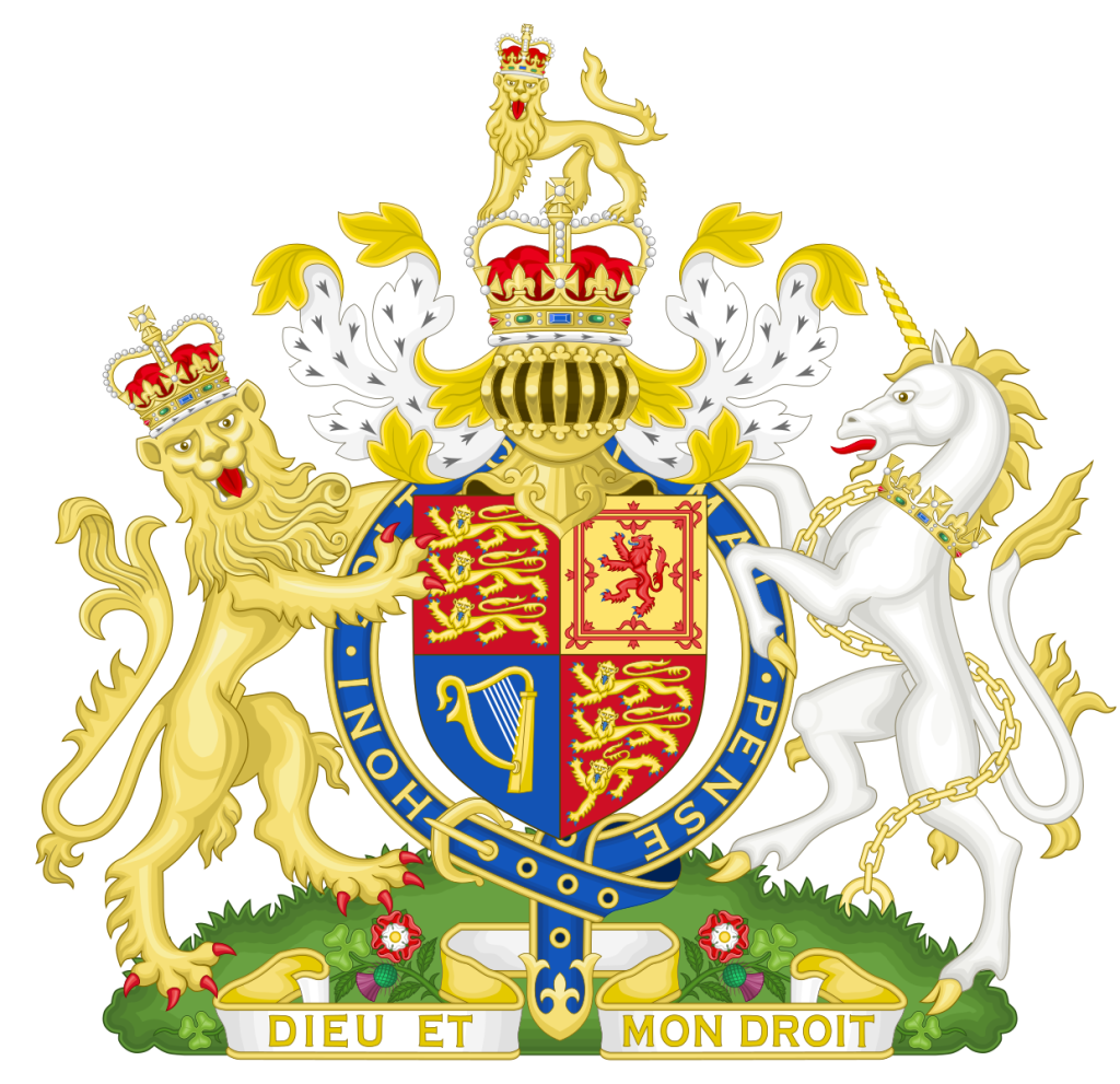 Royal Coat of Arms of the United Kingdom of Great Britain and Northern Ireland used by Queen Elizabeth II from 1952 to 2022.